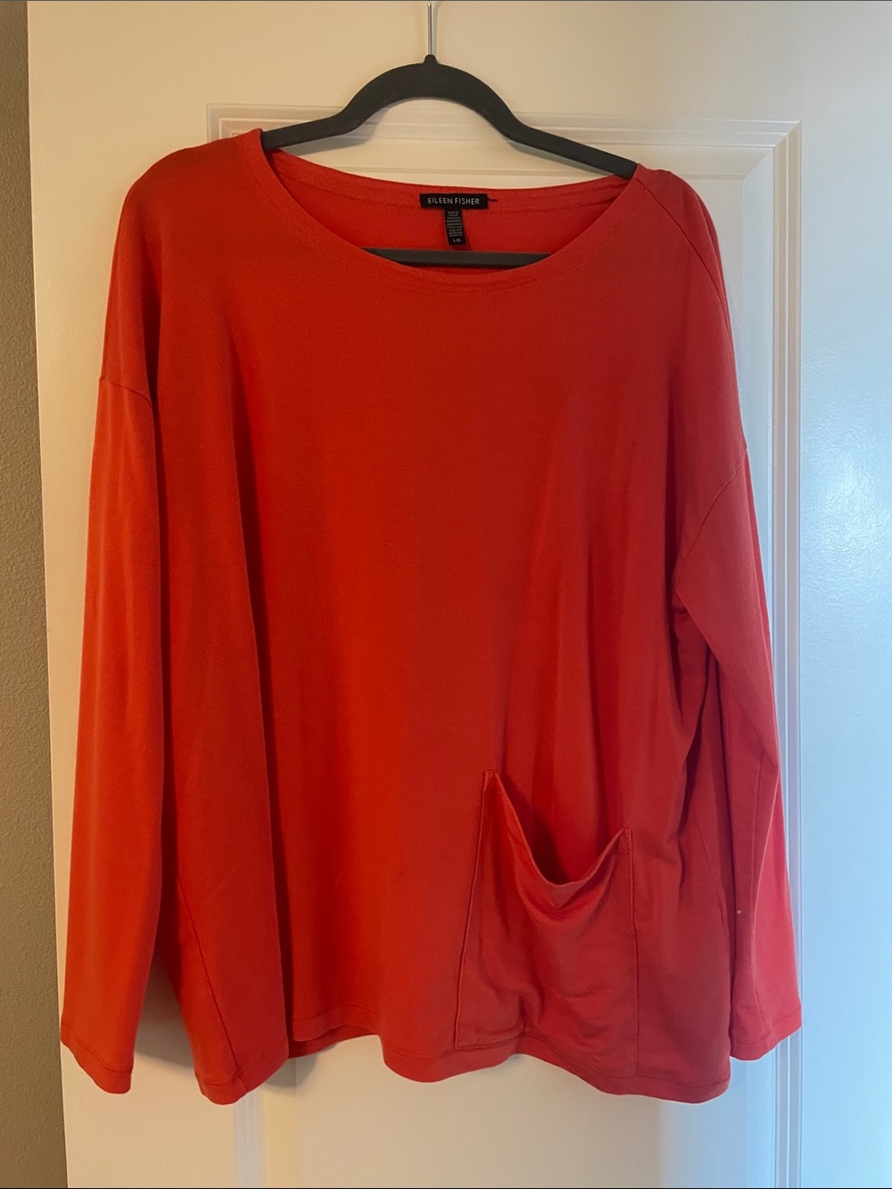 Eileen Fisher Vibrant Orange Long-Sleeve Pocket Sweatshirt